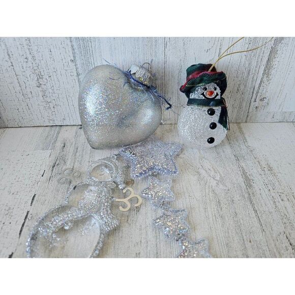 Glitter heart snowman star ornament Xmas tree - Picture 1 of 14